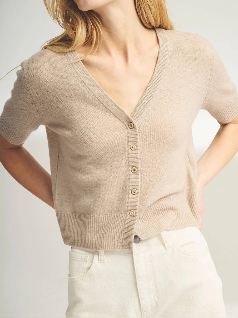 NAADAM Short-Sleeve V-Neck Knit Cardigan - Brown